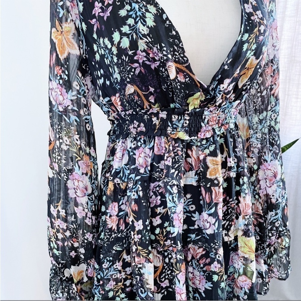 FREE PEOPLE Closer To The Heart Mini Black Floral Boho Dress XS - Picture 7 of 16